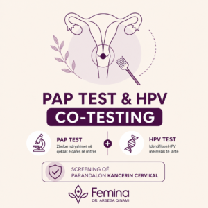 nfografik mbi rezultatet e Pap-testit dhe Co-testing: NILM, ASCUS, CIN.