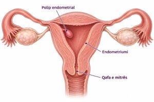 Ilustrim anatomik i mitrës me një polip endometrial brenda kavitetit.