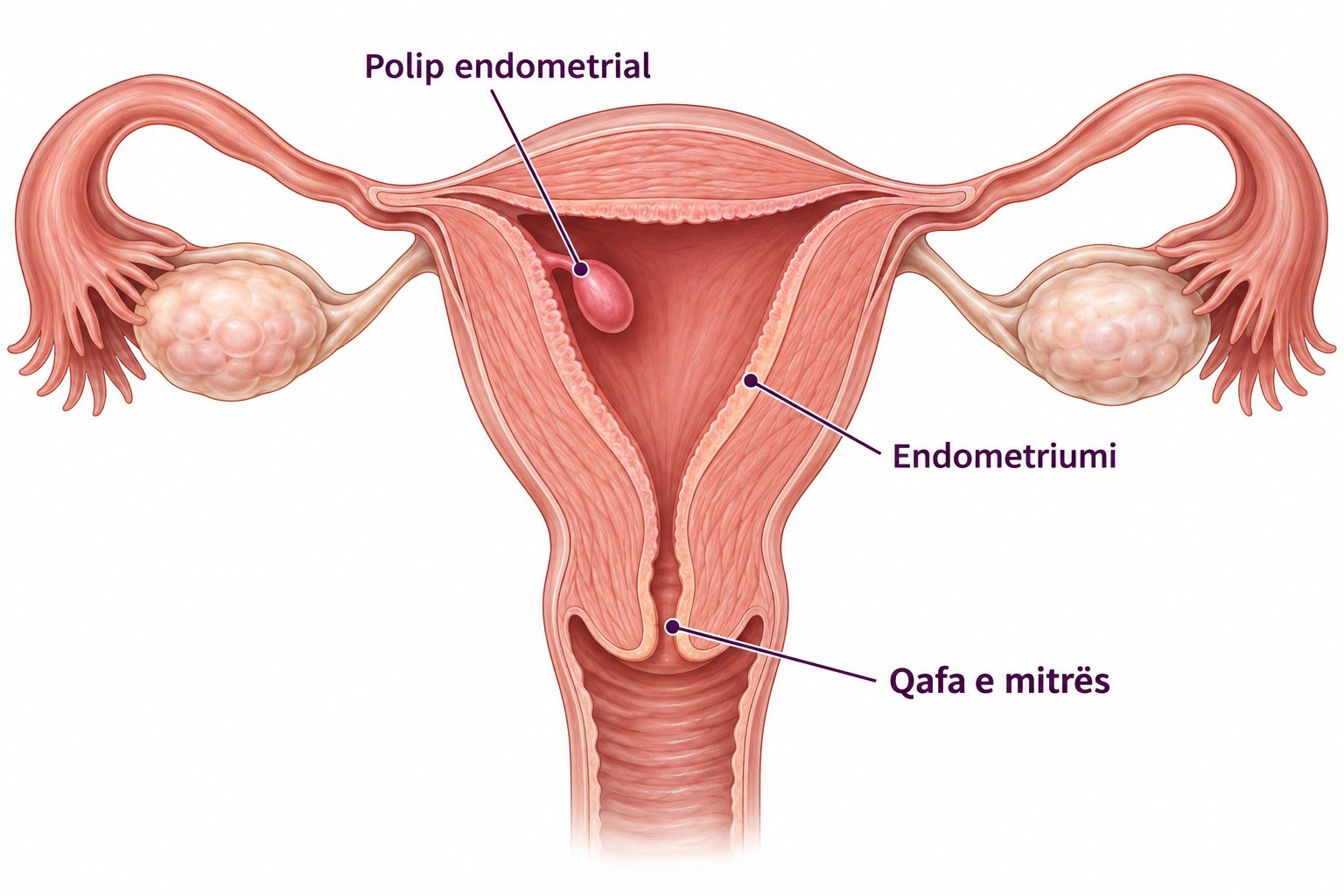 Ilustrim anatomik i mitrës me një polip endometrial brenda kavitetit.
